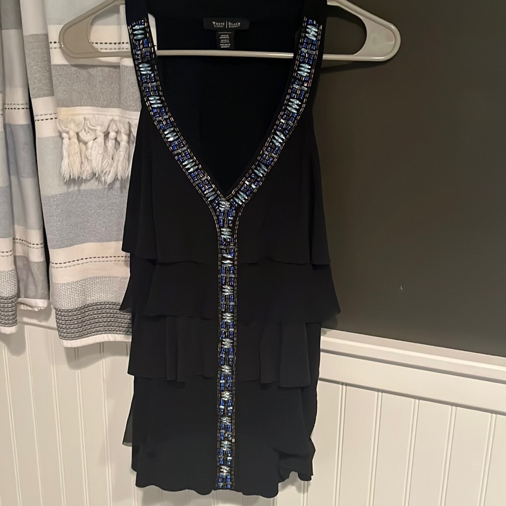 White House Black Market- Tank top blouse with hand beaded work. Size M
